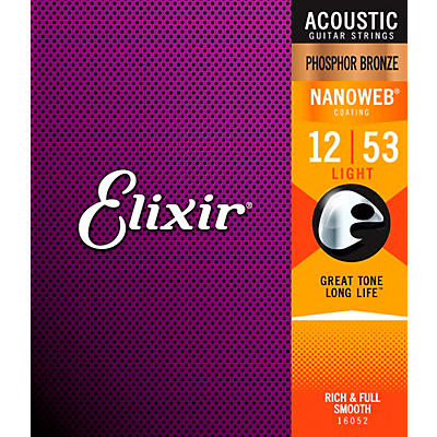 Elixir Phosphor Bronze Acoustic Guitar Strings With NANOWEB Coating, Light (.012-.053)