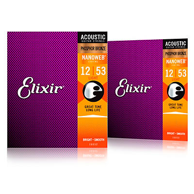 Elixir Phosphor Bronze Acoustic Guitar Strings With NANOWEB Coating, Light 2-Pack - (12-53)