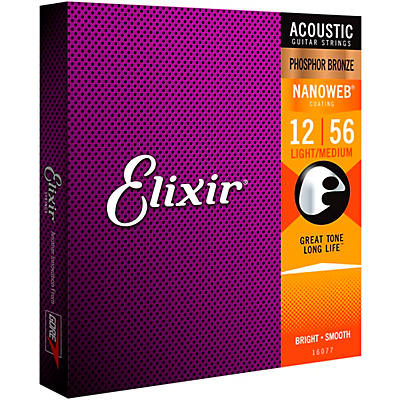 Elixir Phosphor Bronze Acoustic Guitar Strings With NANOWEB Coating, Light/Medium (.012-.056)