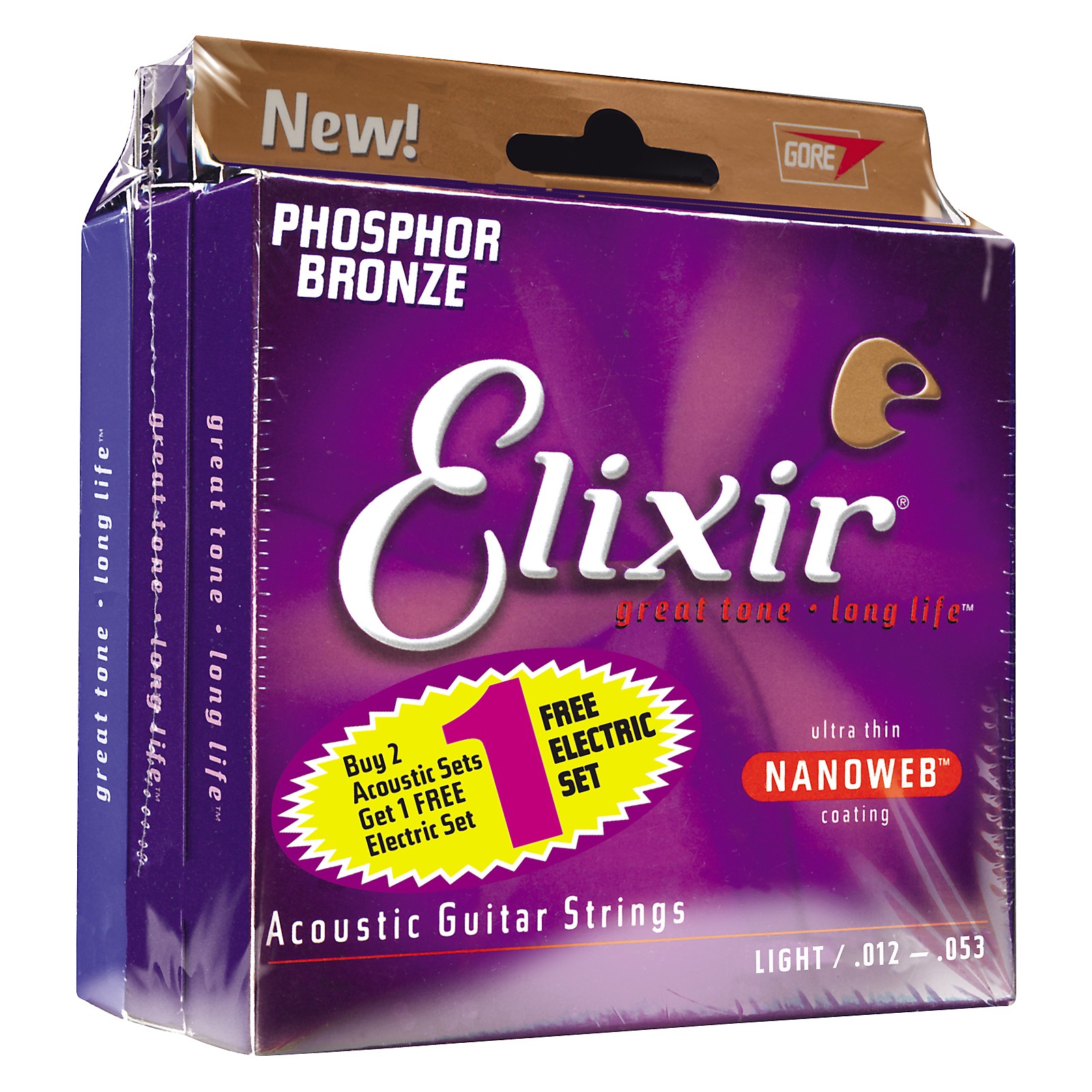 Elixir Phosphor Bronze Nanoweb Light Acoustic Guitar Strings Buy 2 Get