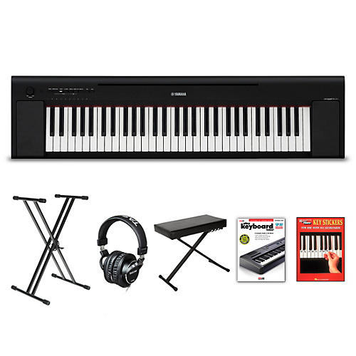 Yamaha Piaggero NP-15 61-Key Portable Keyboard With Power Adapter Black Beginner Package