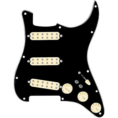 920d Custom Polyphonic Loaded Pickguard for Strat With Aged White Pickups & Knobs and S7W-2T Wiring Harness Black