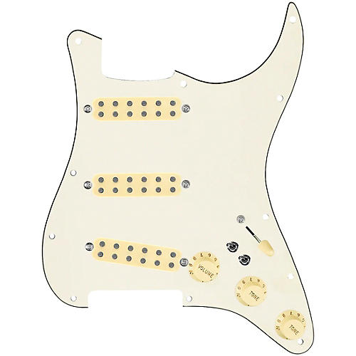 920D Custom Polyphonic Loaded Pickguard for Strat With Aged White Pickups & Knobs and S7W-2T Wiring Harness Parchment