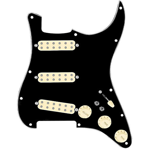 920d Custom Polyphonic Loaded Pickguard for Strat With Aged White Pickups and Knobs and S7W-2T Wiring Harness Black