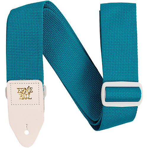 Ernie Ball Polypro White Leather Guitar Strap Teal