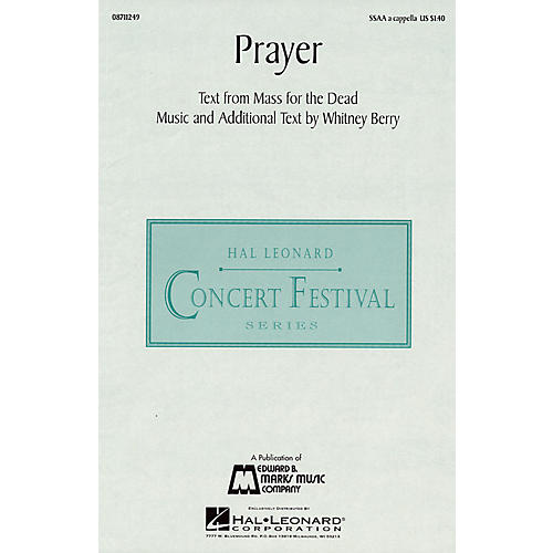 Hal Leonard Prayer SSAA A Cappella composed by Whitney Berry