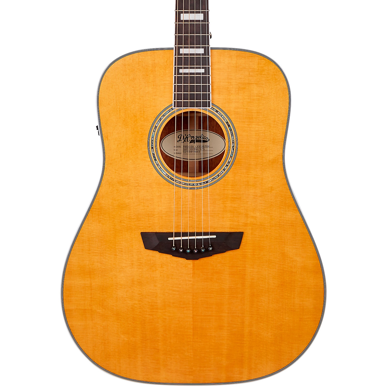 D'Angelico Premier Series Lexington Dreadnought AcousticElectric Guitar Vintage Natural