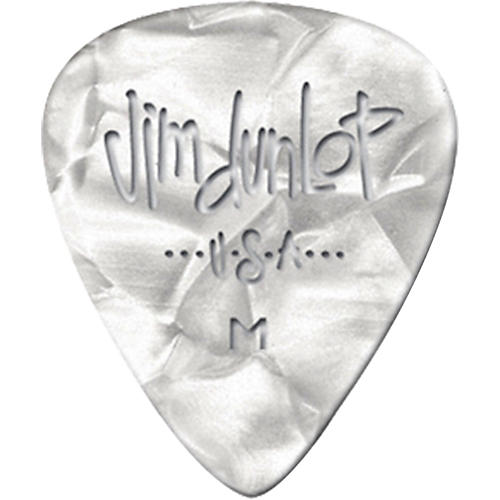 Dunlop Premium Celluloid Classic Guitar Picks 1 Dozen White Pearloid Medium
