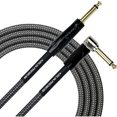 KIRLIN Premium Plus Straight to Right Angle Instrument Cable, Carbon Gray Woven Jacket