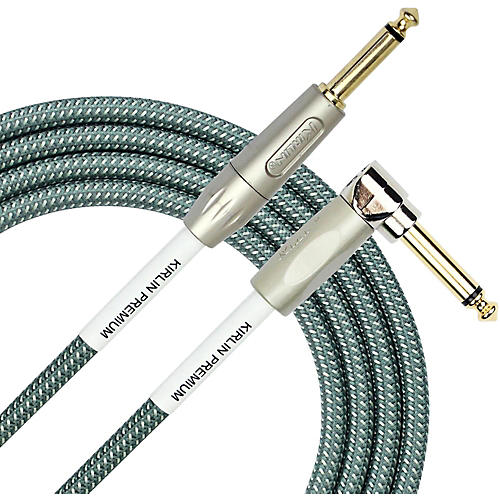 KIRLIN Premium Plus Straight to Right Angle Instrument Cable, Olive Green Woven Jacket 10 ft.