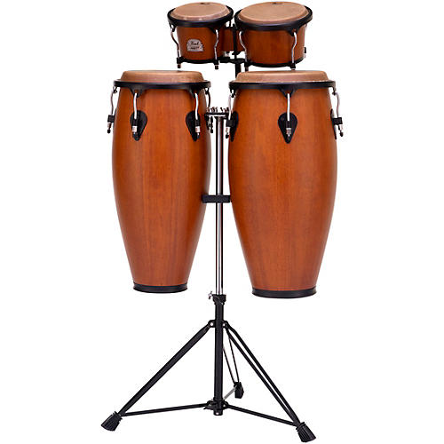 Pearl Primero Conga and Bongo Set With Stand in Mahogany Satin Stain Condition 1 - Mint