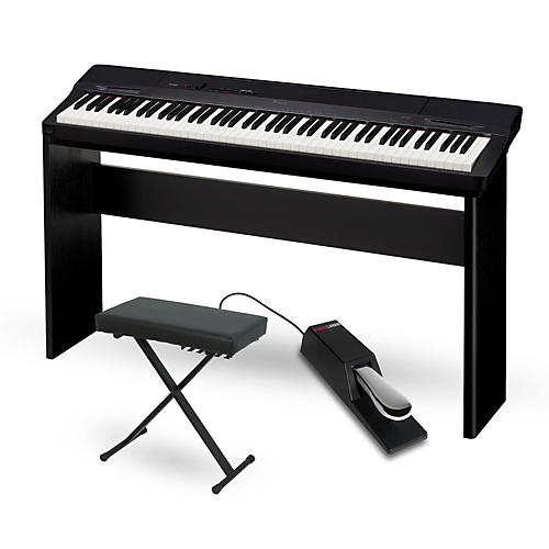 Privia PX-160BK Digital Piano with CS-67 Stand Sustain Pedal and Deluxe Keyboard Bench