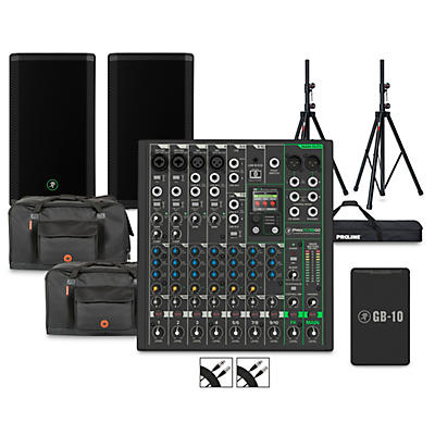 Mackie ProFX10GO Battery-Powered Mixer Bundle With Thrash212 GO Speakers, Extra Battery, Bags, Stands & Cables