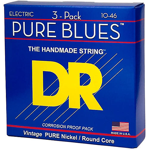 DR Strings Pure Blues Pure Nickel Electric Guitar Strings 3-Pack Medium (10-46)