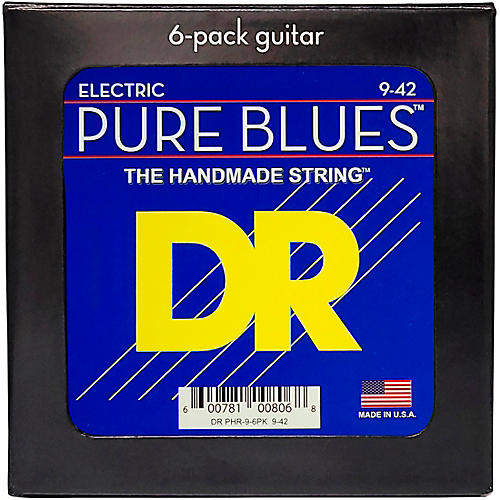 DR Strings Pure Blues Pure Nickel Electric Guitar Strings 6-Pack Light (9-42)