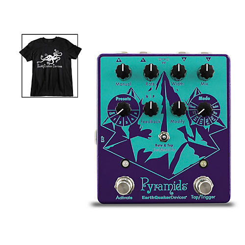 Pyramids Stereo Flanging Device Effects Pedal and Octoskull T-Shirt Large Black