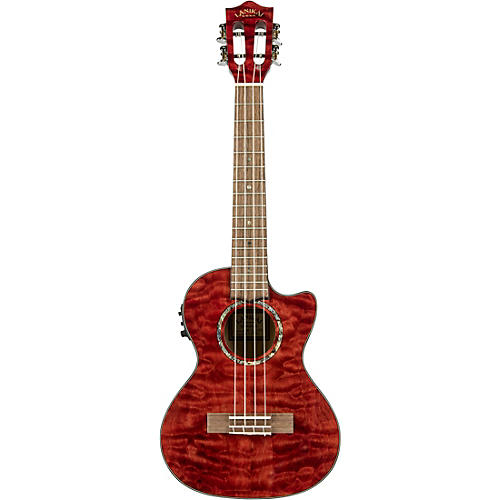 Lanikai QM-CET Quilted Maple Tenor with Kula PreampAcoustic Electric Ukulele Transparent Red