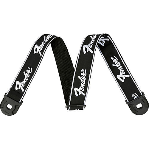 Fender Quick Grip Locking End Running Logo Strap Black 2 in.