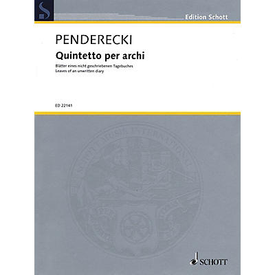 Schott Quintetto per archi String Ensemble Series Composed by Krzysztof Penderecki