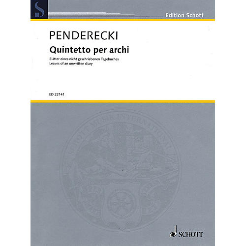 Schott Quintetto per archi String Ensemble Series Composed by Krzysztof Penderecki