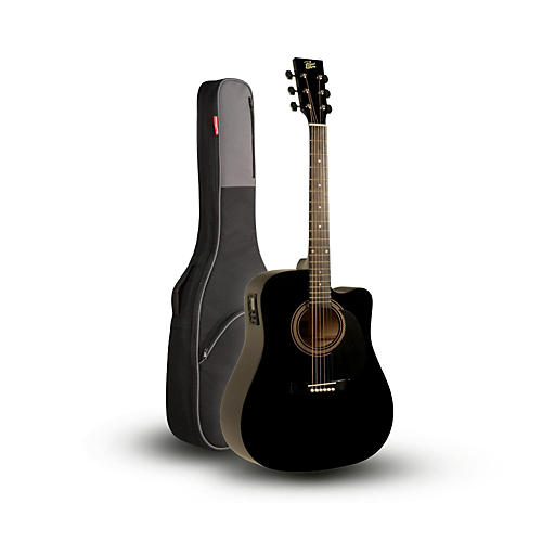 RA-090 Dreadnought Cutaway Acoustic-Electric Guitar, Black with Road Runner RR1AG Gig Bag