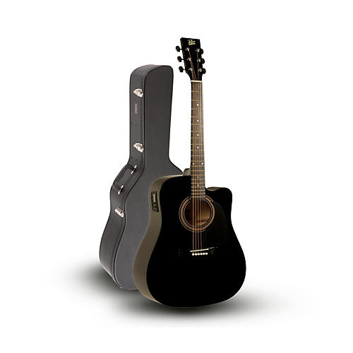 RA-090 Dreadnought Cutaway Acoustic-Electric Guitar, Black with Road Runner RRDWA Case