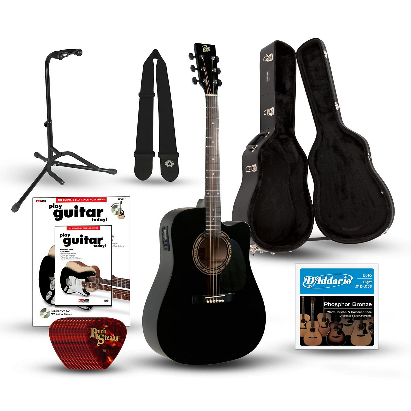 Rogue RA090 Dreadnought Cutaway AcousticElectric Guitar Deluxe Bundle