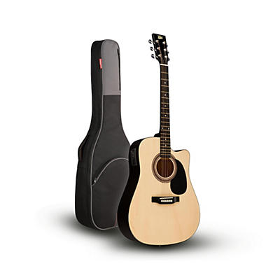 Rogue RA-090 Dreadnought Cutaway Acoustic-Electric Guitar, Natural with Road Runner RR1AG Gig Bag