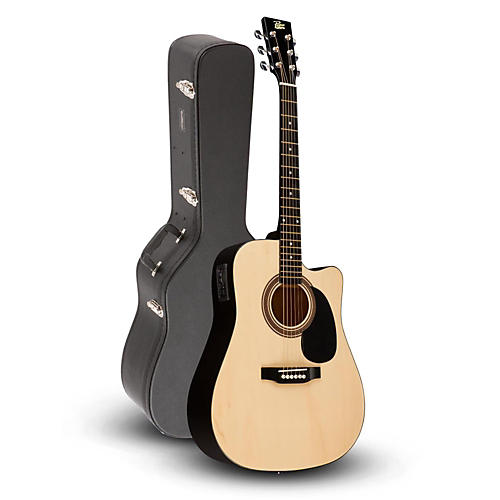 RA-090 Dreadnought Cutaway Acoustic-Electric Guitar, Natural with Road Runner RRDWA Case