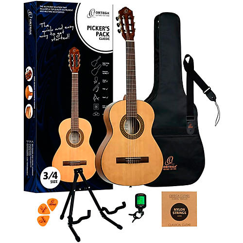 Ortega RPPC34 3/4 Size Nylon-String Classical Acoustic Guitar Pack Natural