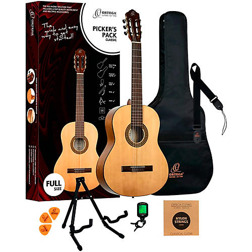 Ortega RPPC44 Full Size Nylon-String Classical Acoustic Guitar Pack Natural