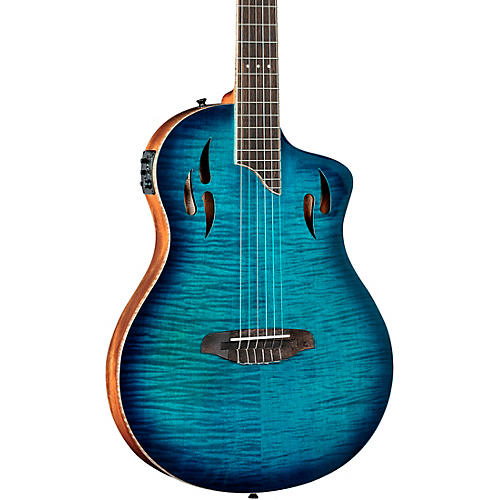 Ortega RTPDLX Flamed Maple Nylon-String Acoustic-Electric Guitar Blue Burst