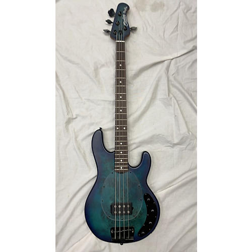 Sterling by Music Man Ray34 Burl Top Electric Bass Guitar Neptune Blue Satin