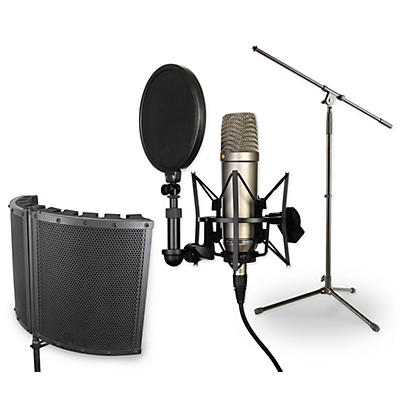 Rode Microphones Recording Microphone Package With NT1-A Condenser Microphone, SM6 Shockmount, Pop Filter, CAD VS1 Vocalshield, Boom Stand and 20' XLR Cable