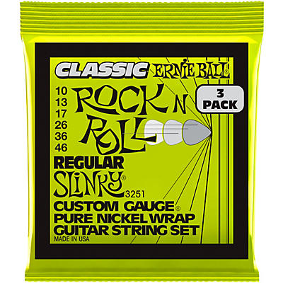 Ernie Ball Regular Slinky Classic Rock N Roll Pure Nickel Wrap 10-46 Electric Guitar Strings 3-Pack