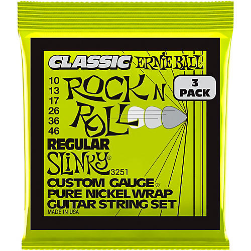 Ernie Ball Regular Slinky Classic Rock N Roll Pure Nickel Wrap 10-46 Electric Guitar Strings 3-Pack 10 - 46