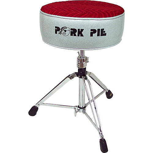Pork Pie Round Drum Throne Silver Sparkle with Red Swirl Top
