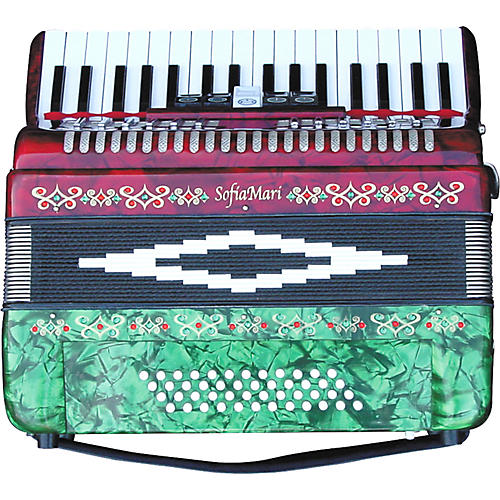 SofiaMari SM-3448 34 Piano 48-Bass Accordion Red and Green Pearl