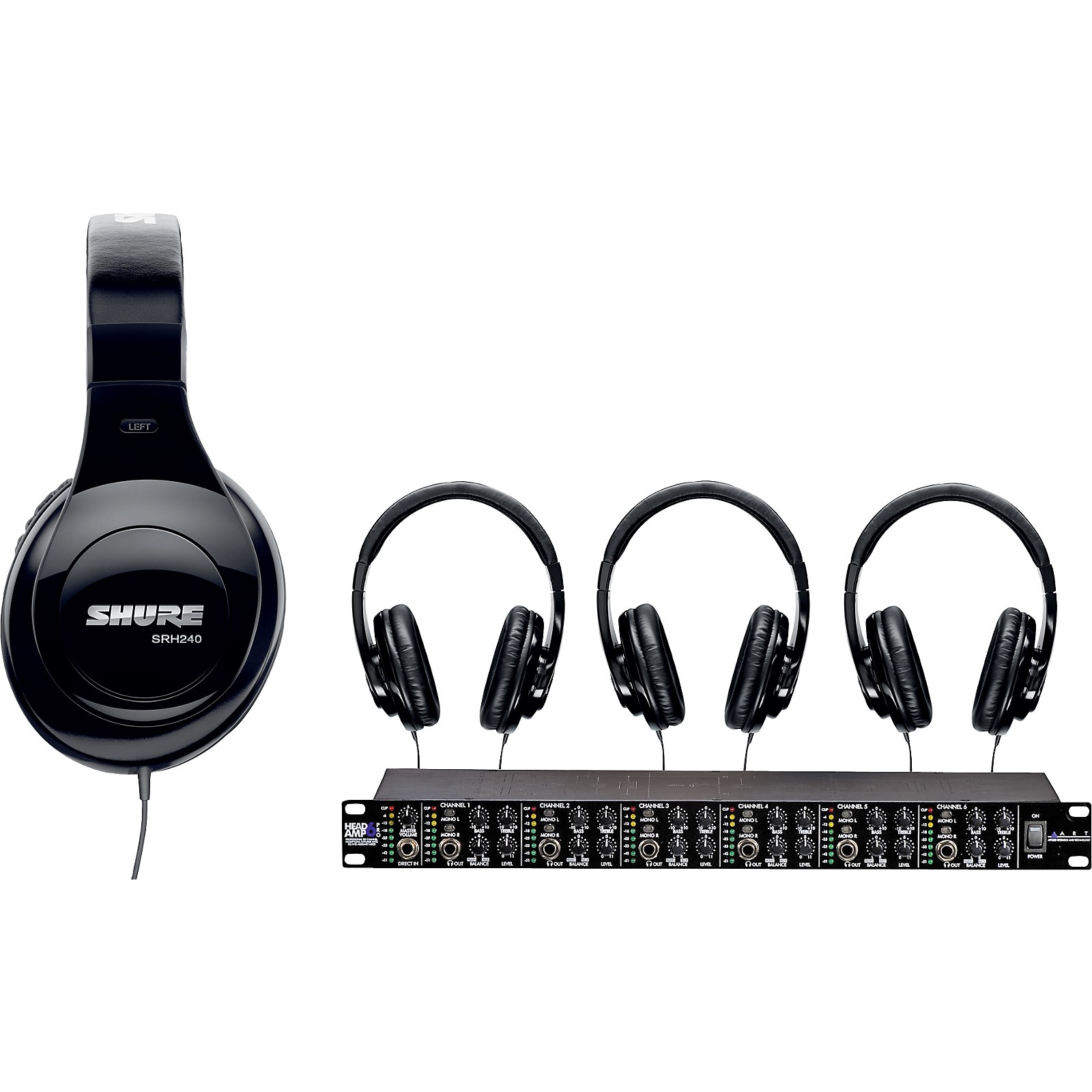 Shure SRH240 Four Pack w/ HeadAMP6PRO Headphone Amp Musician's Friend