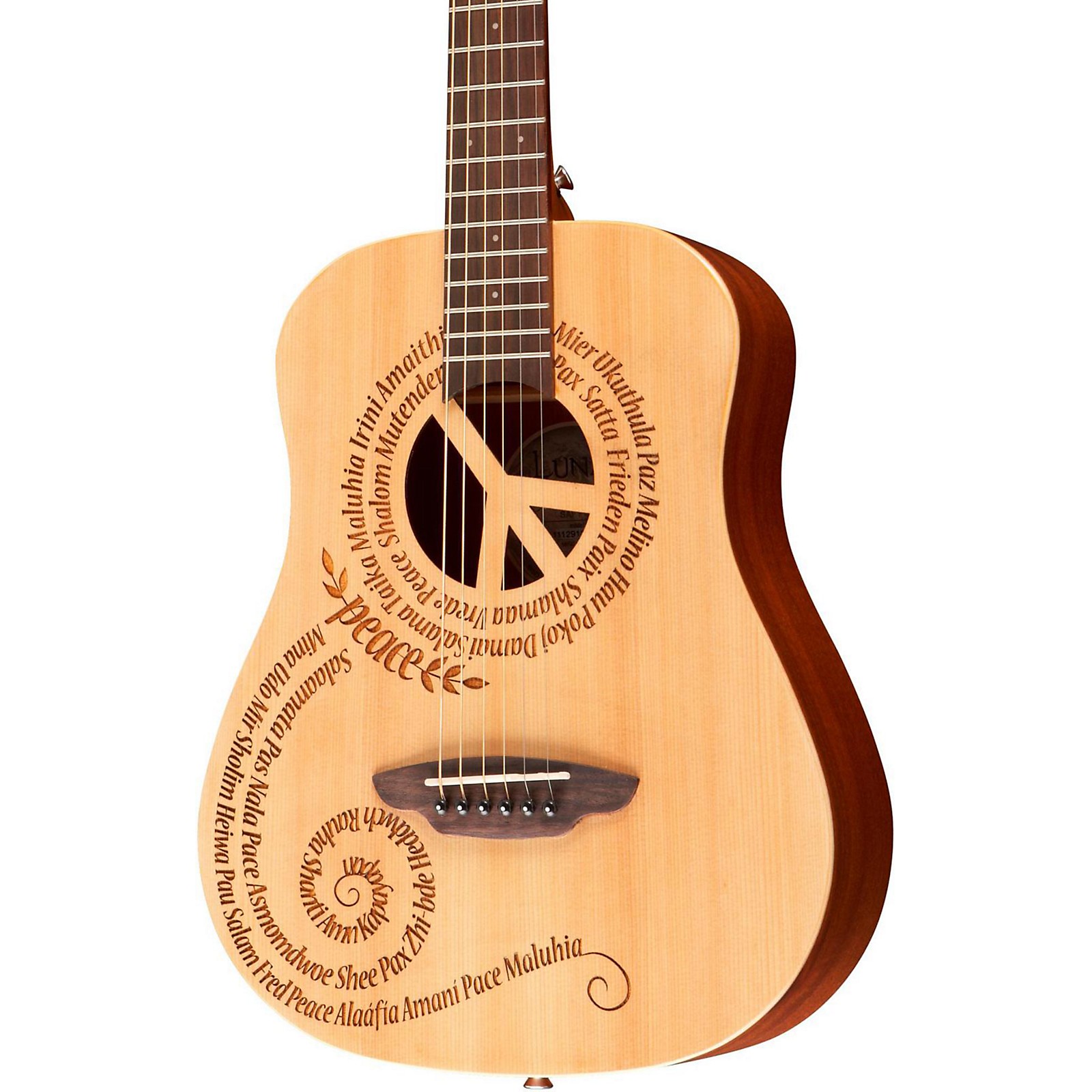 Luna Guitars Safari 3/4 Size Travel Guitar with Peace Design Mahogany