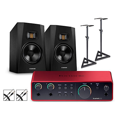 Focusrite Scarlett 2i2 4th Gen With Adam Audio T-Series Studio Monitors (Stands & Cables Included)