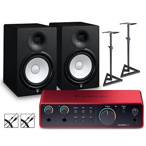Focusrite Scarlett 2i2 4th Gen With Yamaha HS Studio Monitor Pair Bundle (Stands & Cables Included) HS8