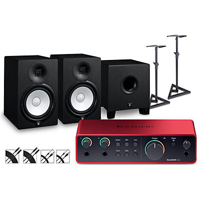 Focusrite Scarlett 2i2 4th Gen With Yamaha HS Studio Monitor Pair & HS8S Subwoofer Bundle (Stands & Cables Included)