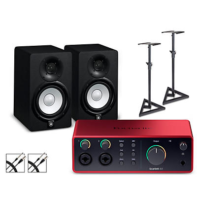 Focusrite Scarlett 4i4 4th Gen With Yamaha HS Studio Monitor Pair Bundle (Stands & Cables Included)