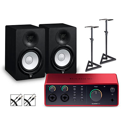 Focusrite Scarlett 4i4 4th Gen With Yamaha HS Studio Monitor Pair Bundle (Stands & Cables Included)