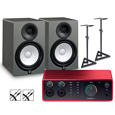 Focusrite Scarlett 4i4 4th Gen With Yamaha HS Studio Monitor Pair Bundle (Stands & Cables Included)