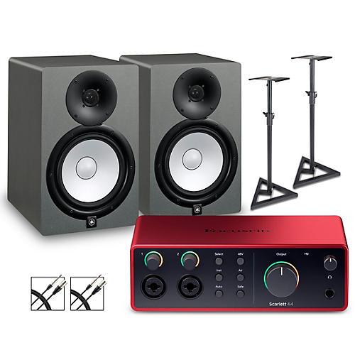 Focusrite Scarlett 4i4 4th Gen With Yamaha HS Studio Monitor Pair Bundle (Stands & Cables Included) HS8 SG