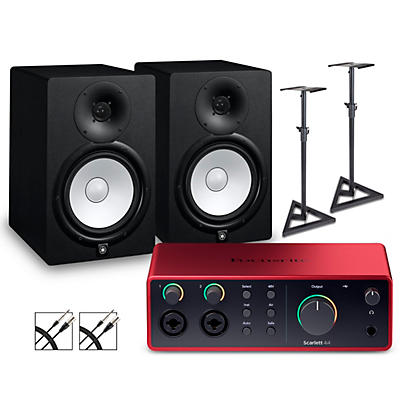 Focusrite Scarlett 4i4 4th Gen With Yamaha HS Studio Monitor Pair Bundle (Stands & Cables Included)