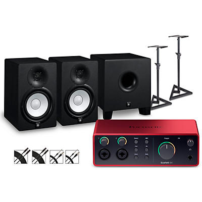 Focusrite Scarlett 4i4 4th Gen With Yamaha HS Studio Monitor Pair & HS8S Subwoofer Bundle (Stands & Cables Included) -