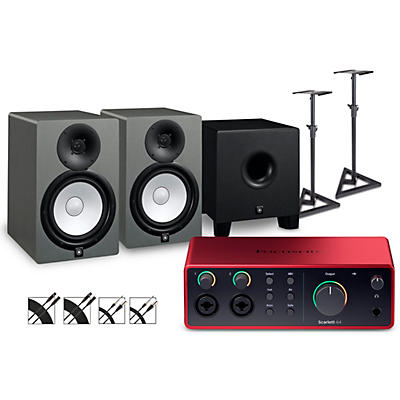 Focusrite Scarlett 4i4 4th Gen With Yamaha HS Studio Monitor Pair & HS8S Subwoofer Bundle (Stands & Cables Included)